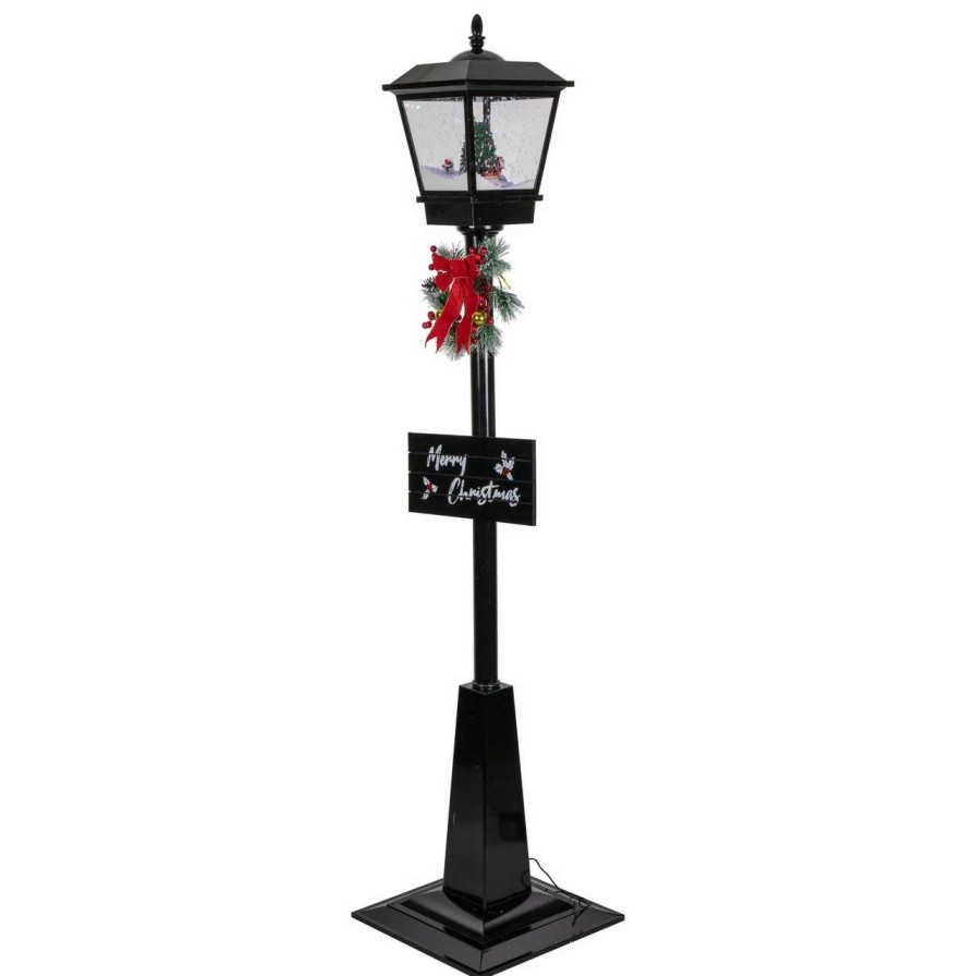 Christmas Village Sets & Accessories * | Northlight 70.75 Lighted Musical Snowing Santa And Friends Christmas Street Lamp