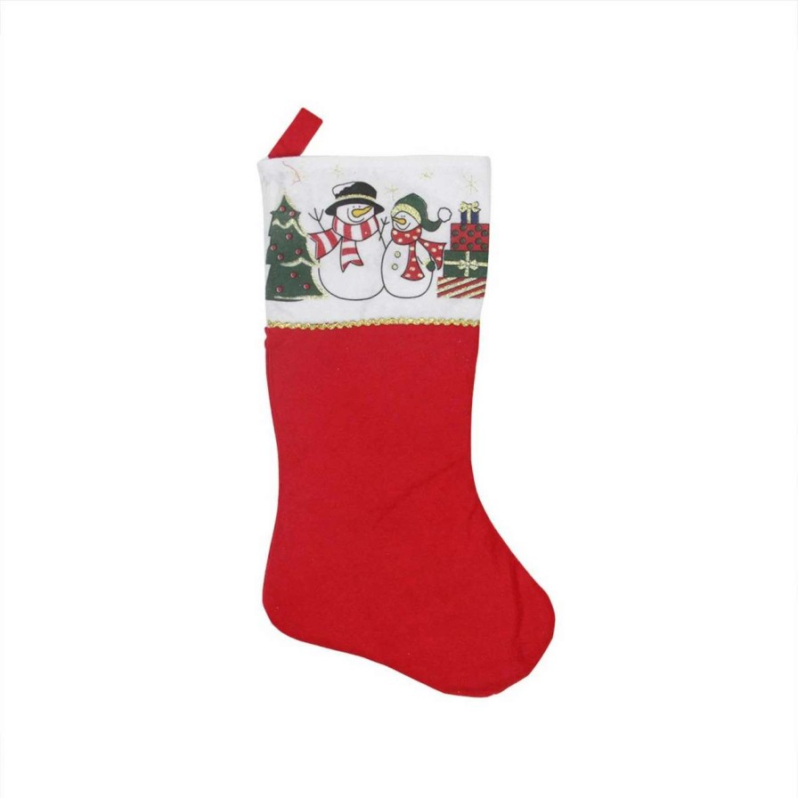 Stockings & Holders * | Northlight 19 Red And White Glittered Finish Jolly Snowmen Scene Bordered Stocking