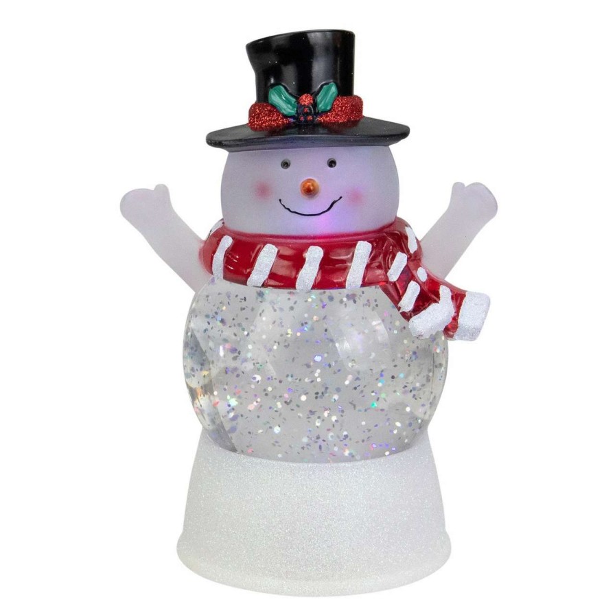 Christmas Village Sets & Accessories * | Northlight 5.75 Led Lighted Snowman With Holly And Berries Top Hat Christmas Snow Globe