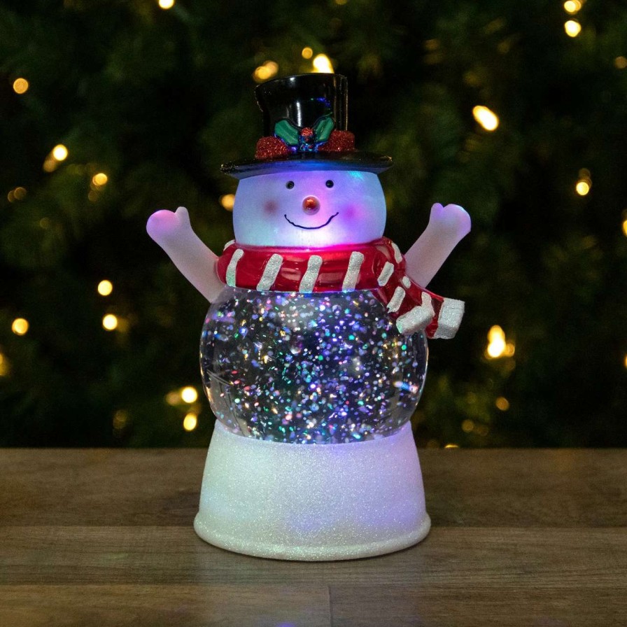 Christmas Village Sets & Accessories * | Northlight 5.75 Led Lighted Snowman With Holly And Berries Top Hat Christmas Snow Globe