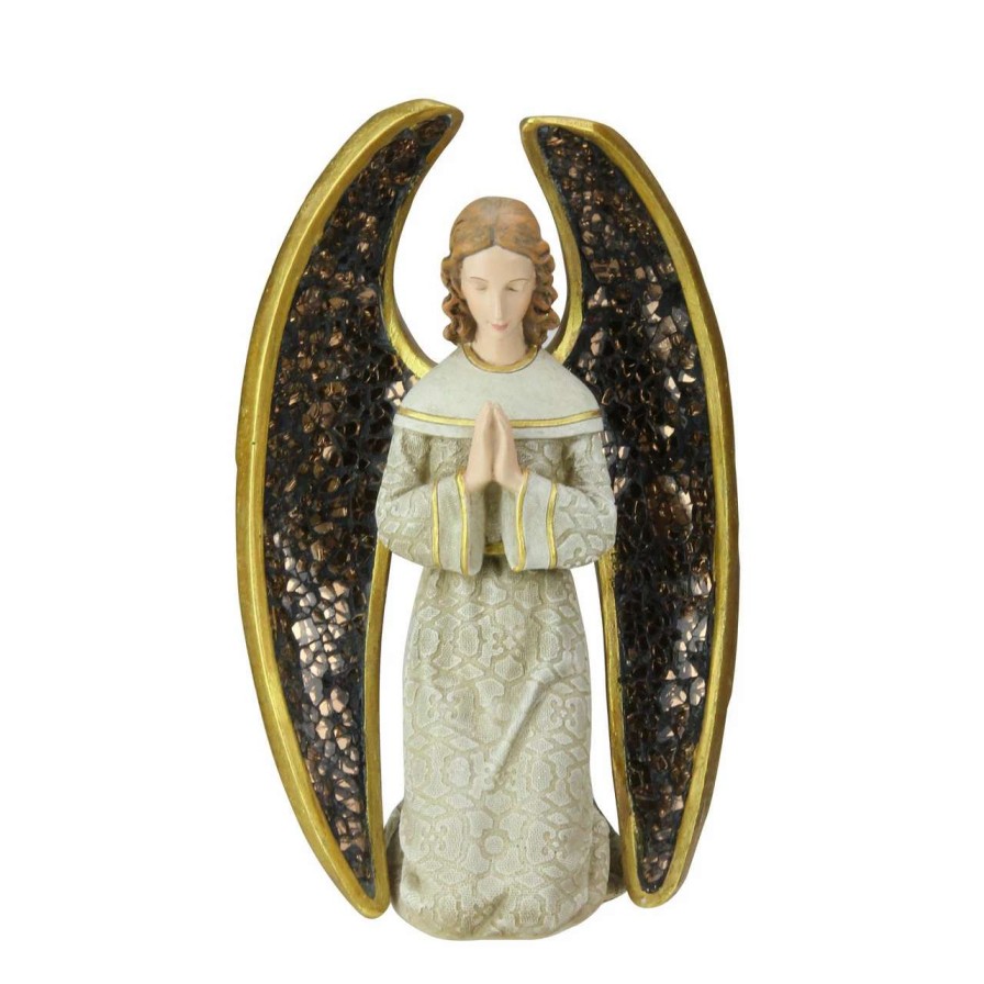 Figures * | Roman 8 Gold And Gray Praying Angel With Mosaic Wings Tabletop Christmas Figure