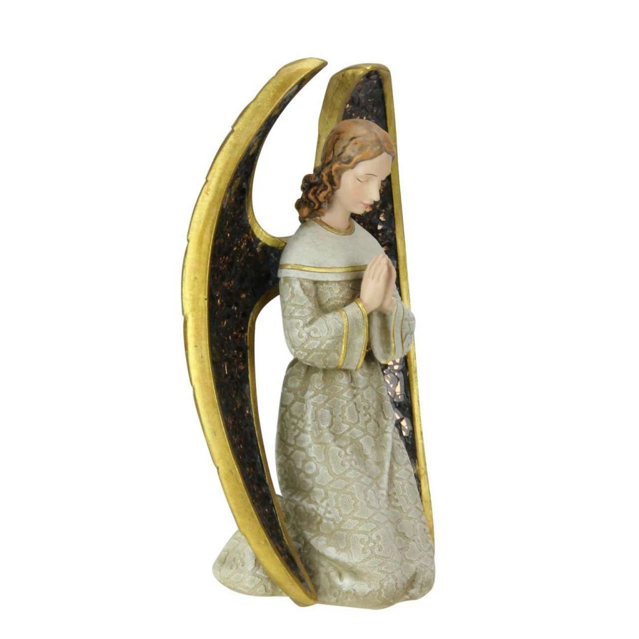 Figures * | Roman 8 Gold And Gray Praying Angel With Mosaic Wings Tabletop Christmas Figure