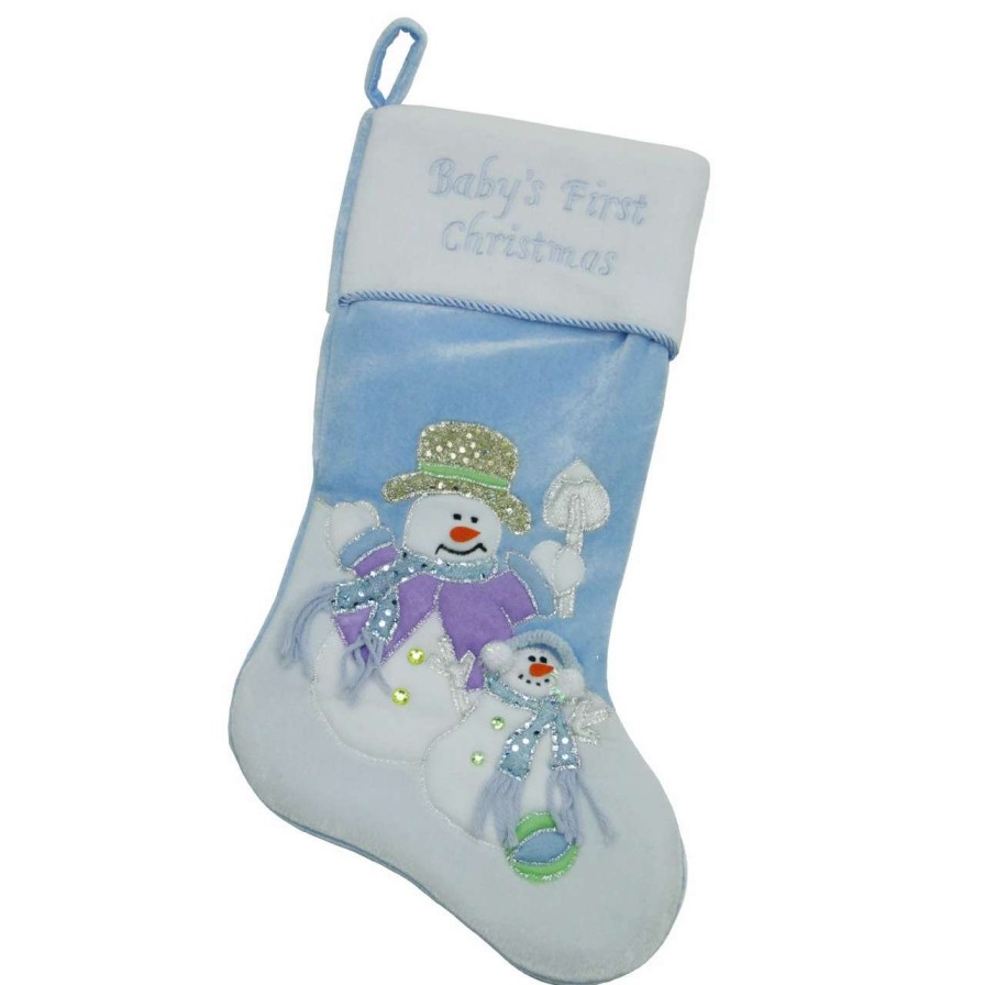 Stockings & Holders * | Northlight 21 Blue And White "Baby'S First Christmas" Snowman Stocking