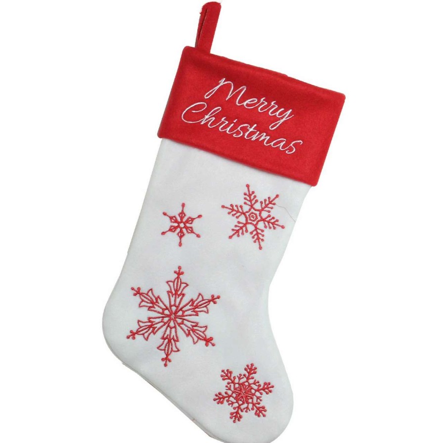 Stockings & Holders * | Northlight 15.25 Red And White Snowflake Embroidered Christmas Stocking