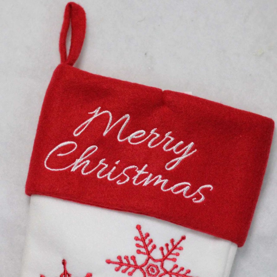 Stockings & Holders * | Northlight 15.25 Red And White Snowflake Embroidered Christmas Stocking