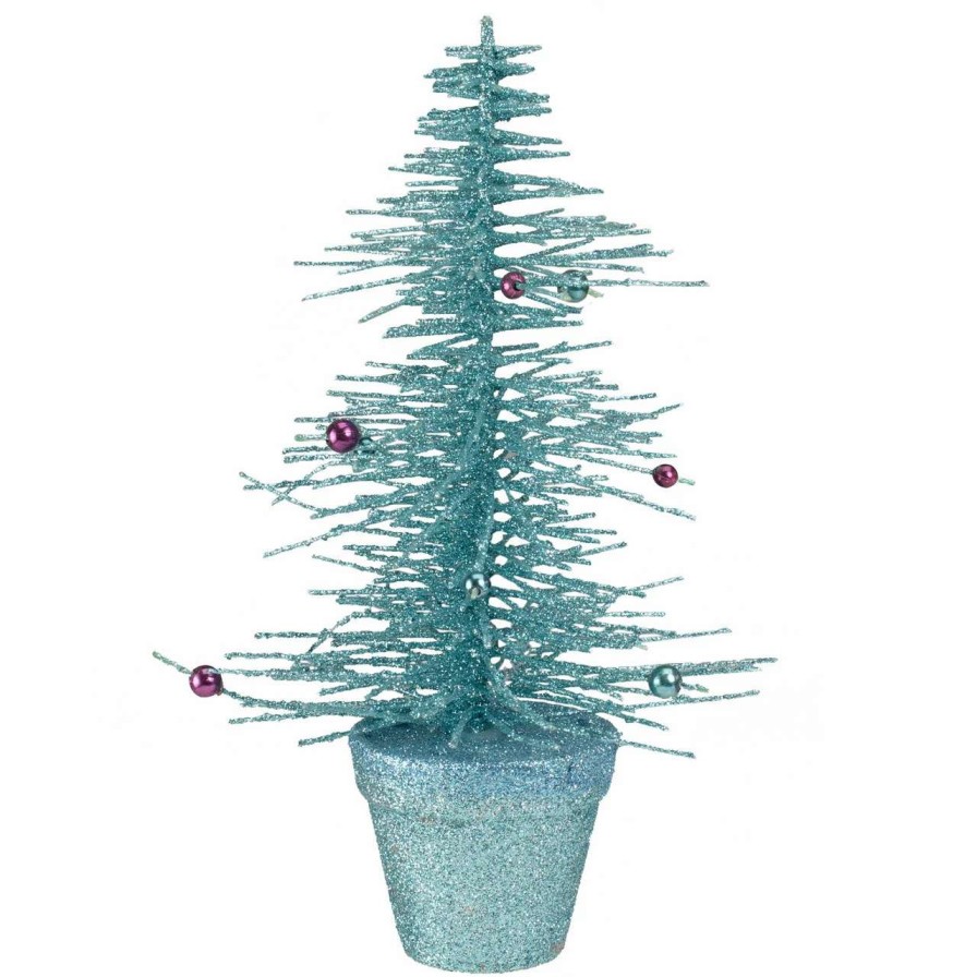 Christmas Table Top Trees * | Allstate 11 Potted Glittered Spike Tabletop Artificial Christmas Tree Unlit