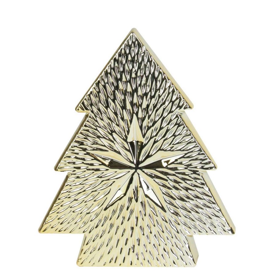 Christmas Table Top Trees * | Northlight 8 Gold Ceramic Textured Tree With Star Table Top Christmas Decoration