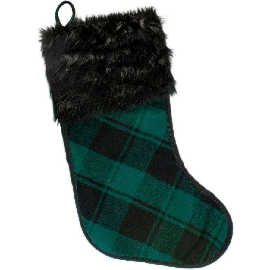 Stockings & Holders * | Northlight 19 Green And Black Plaid Christmas Stocking With Faux Fur