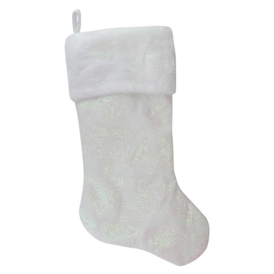 Stockings & Holders * | Northlight 22 Led Lighted White Iridescent Glittered Snowflake Christmas Stocking