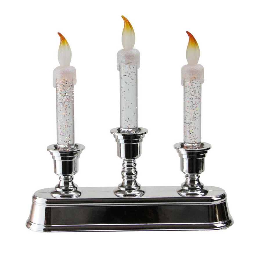 Candles & Lanterns * | Northlight 9 Led Lighted 3-Tier Silver Glitter Candelabra Christmas Decor