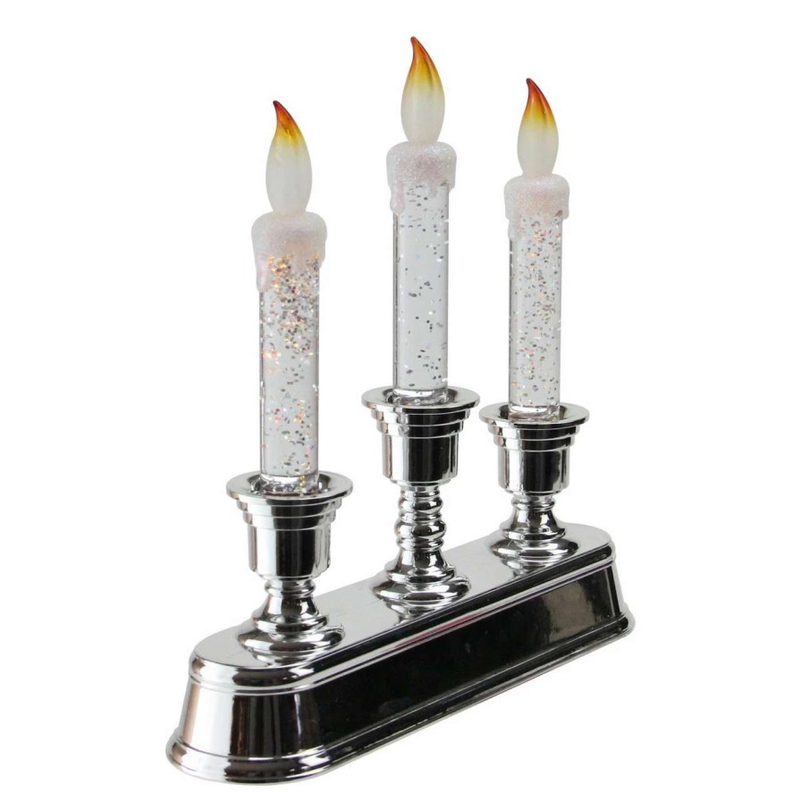 Candles & Lanterns * | Northlight 9 Led Lighted 3-Tier Silver Glitter Candelabra Christmas Decor