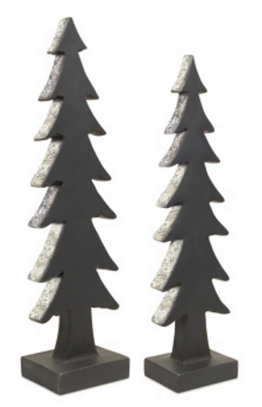 Christmas Table Top Trees * | Diva At Home Set Of 2 Gray Glitter Edging Christmas Tree Silhouette Tabletop Decor 22