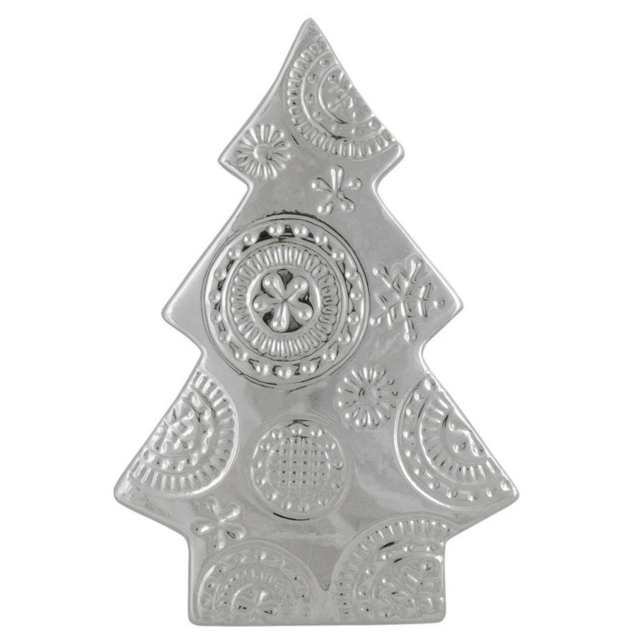 Christmas Table Top Trees * | Northlight 9 Metallic Silver Christmas Tree With Star Swirl Design Tabletop Decor