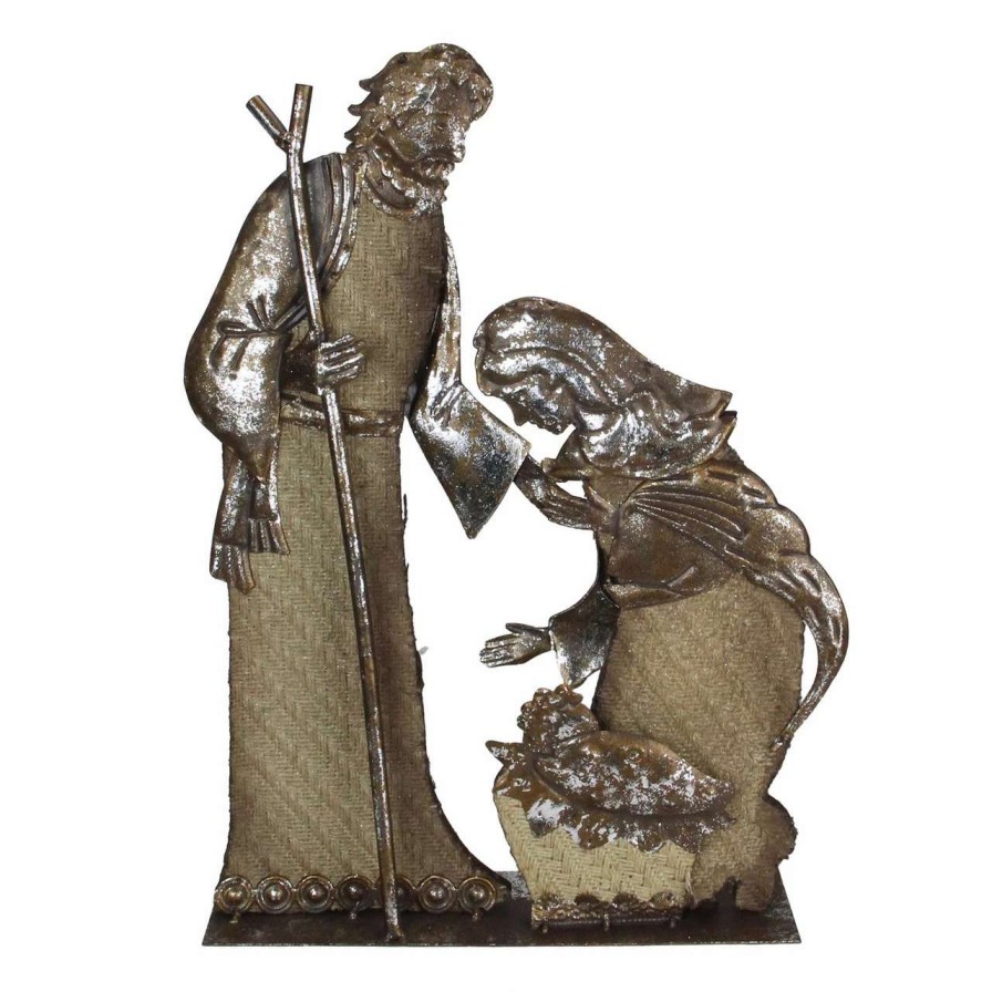 Nativity Sets & Accessories * | Melrose 17 Rustic Metal Holy Family Nativity Scene With A Burlap Design Christmas Table Top Decoration