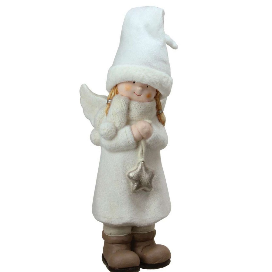 Figures * | Northlight 19.75 White And Beige Winter Girl Angel With Star Christmas Table Top Figure