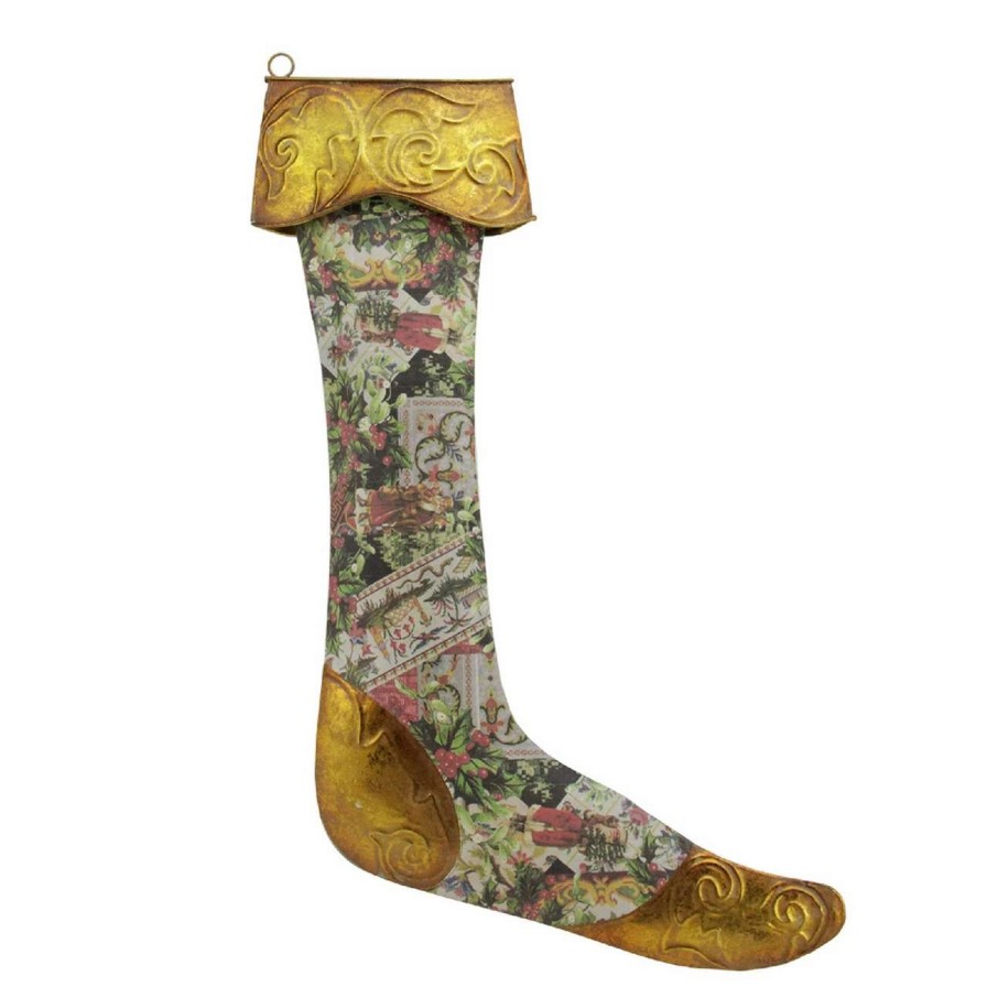 Stockings & Holders * | Gallerie Ii 11.5 Green And Gold Antique Style Victorian Floral Decoupage Christmas Stocking Ornament