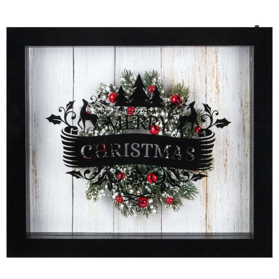 Christmas Village Sets & Accessories * | Northlight 14 Black Framed 3D "Merry Christmas" Led Christmas Box Decor