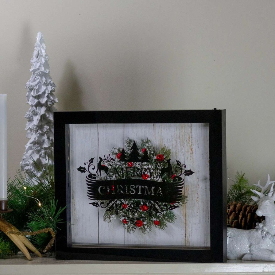 Christmas Village Sets & Accessories * | Northlight 14 Black Framed 3D "Merry Christmas" Led Christmas Box Decor