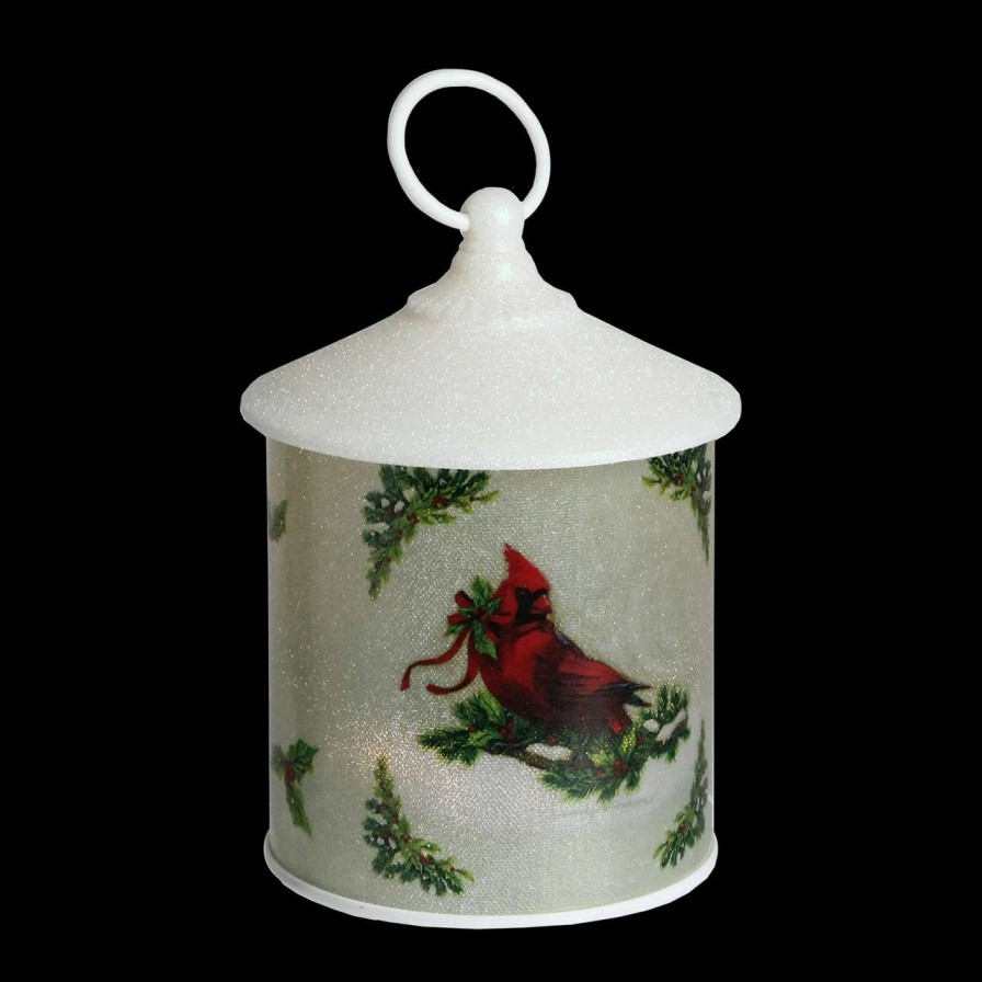 Candles & Lanterns * | Roman 7.5 White And Red Battery Operated Led Lighted Resting Cardinal Scene Christmas Lantern