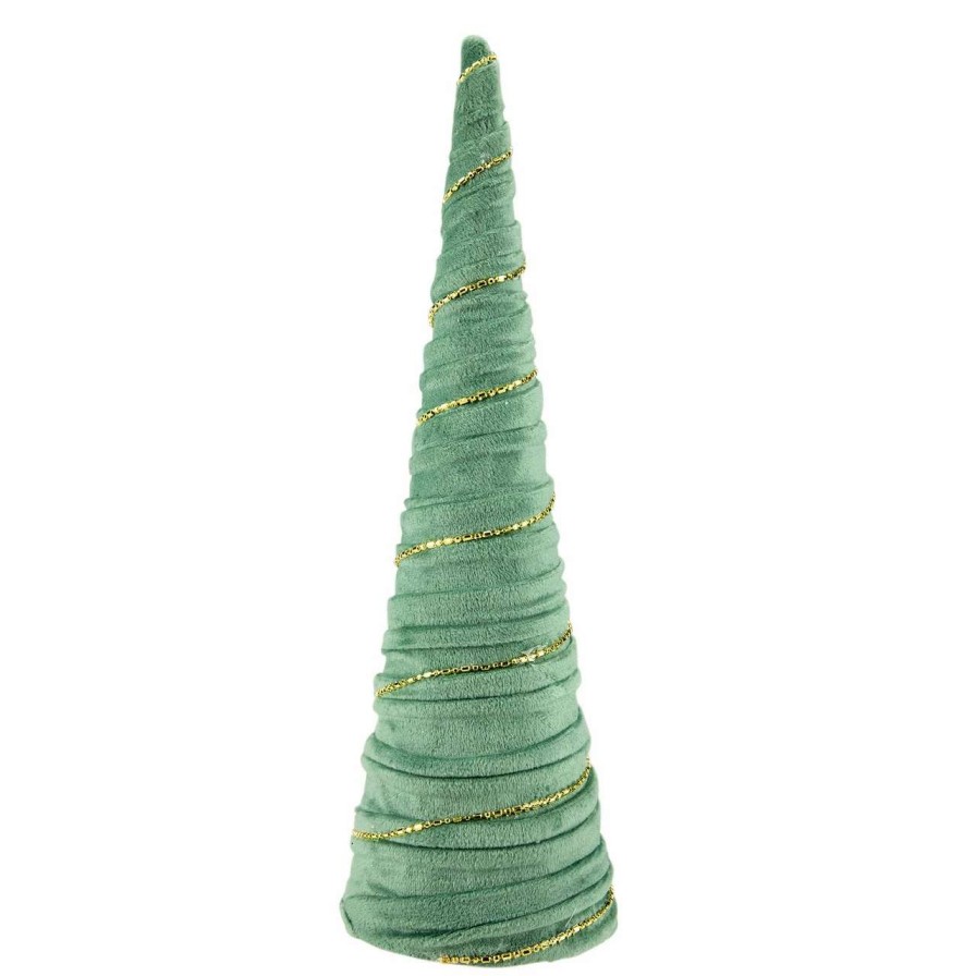 Christmas Table Top Trees * | Northlight 11.5 Green Fabric With Gold Garland Christmas Cone Tree