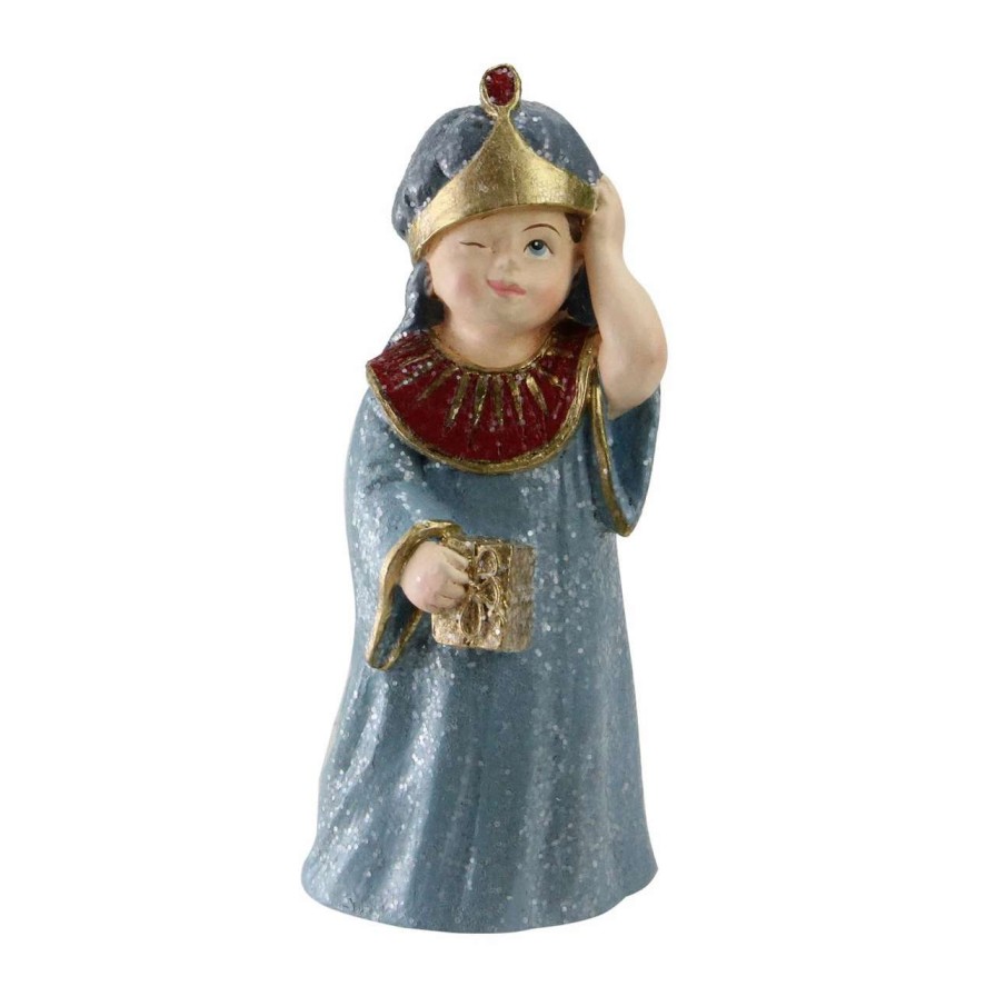 Nativity Sets & Accessories * | Cc Home Furnishings 5.5 Gray And Gold Glittered Wise-Man Child With Present Christmas Nativity Figurine