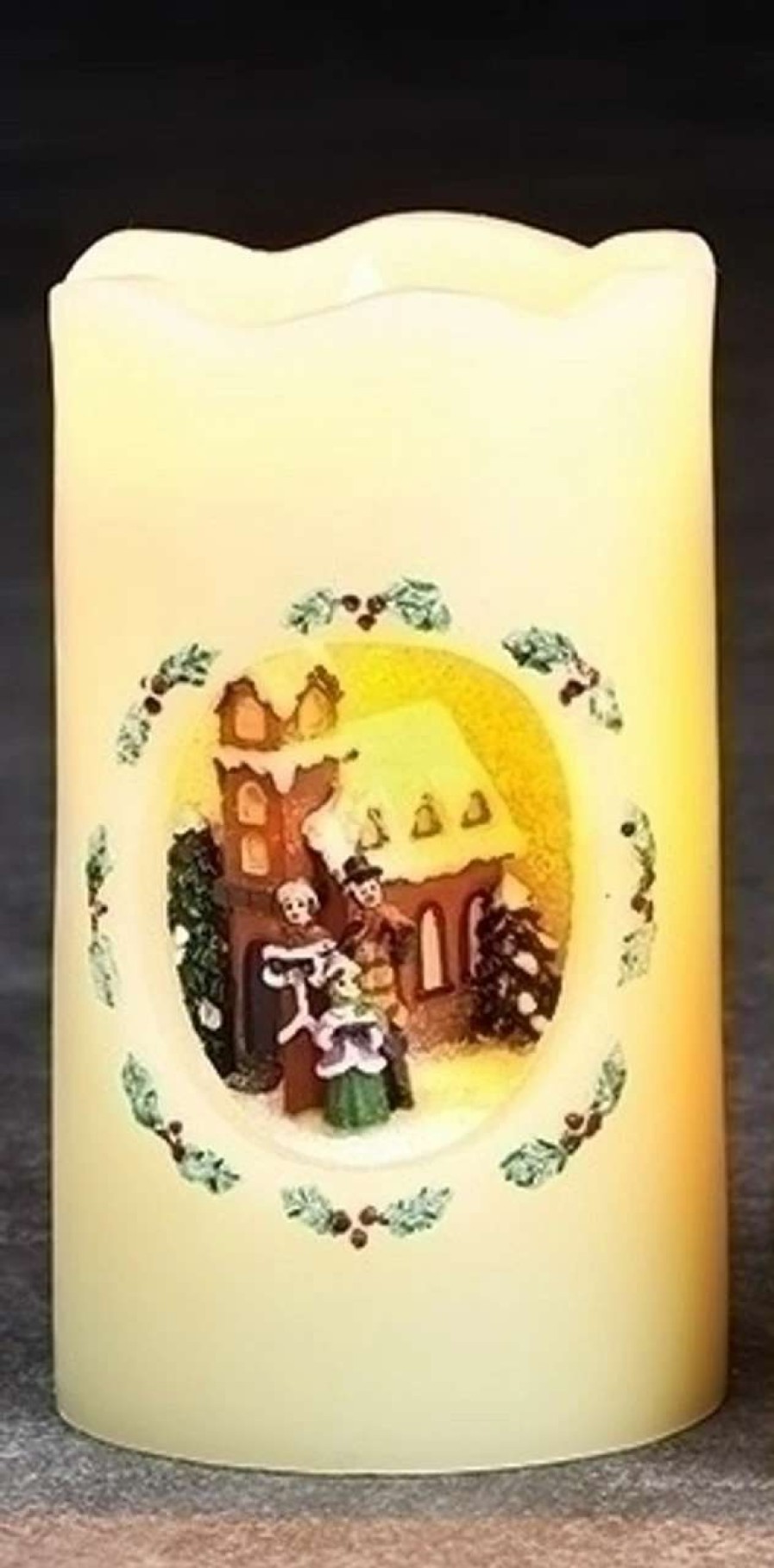 Candles & Lanterns * | Roman 5 Ivory White And Brown Carolers Scene Flickering Flame-Less Led Candle