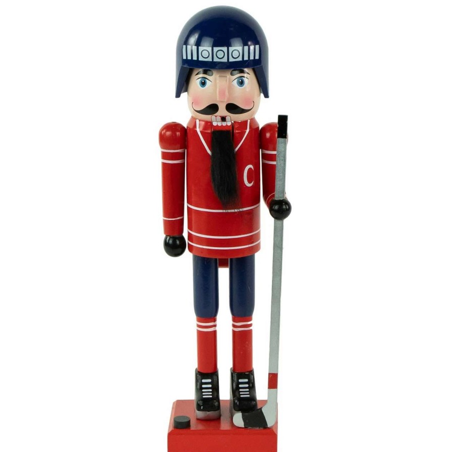 Figures * | Northlight 14 Blue And Red Wooden Christmas Ice Hockey Player Nutcracker