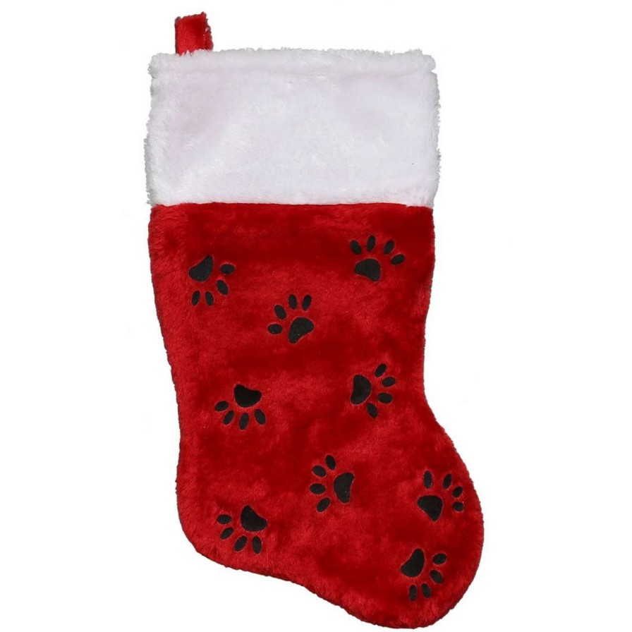 Stockings & Holders * | Northlight 14 Red With Black Paw Prints And White Cuff Christmas Stocking