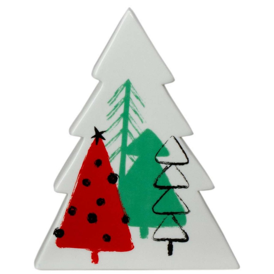 Christmas Table Top Trees * | Northlight 6 White, Red, And Green Ceramic Christmas Tree Tabletop Decor