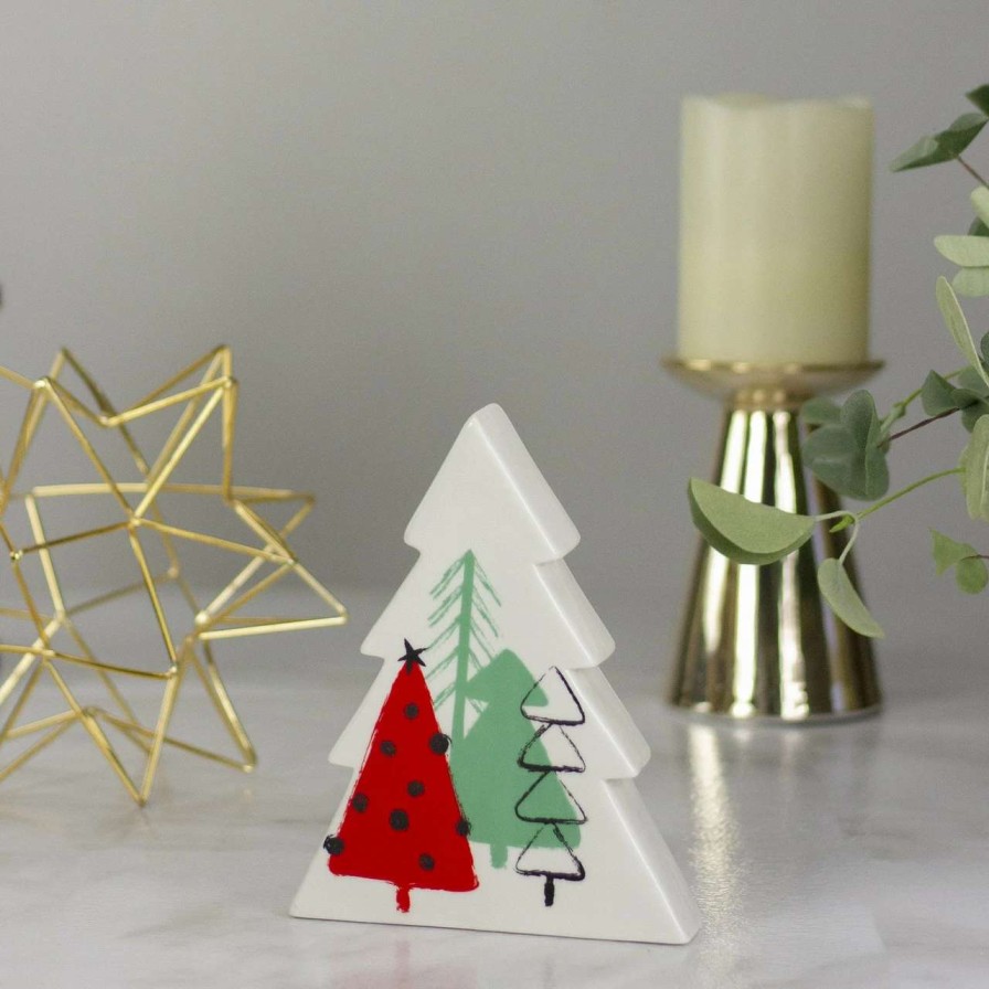 Christmas Table Top Trees * | Northlight 6 White, Red, And Green Ceramic Christmas Tree Tabletop Decor