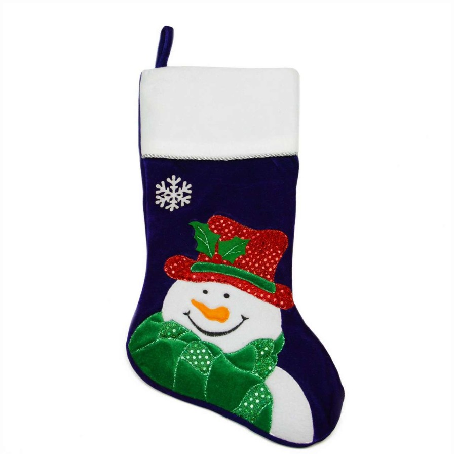 Stockings & Holders * | Northlight 20 Dark Blue Embroidered Velveteen Snowman Christmas Stocking With White Cuff