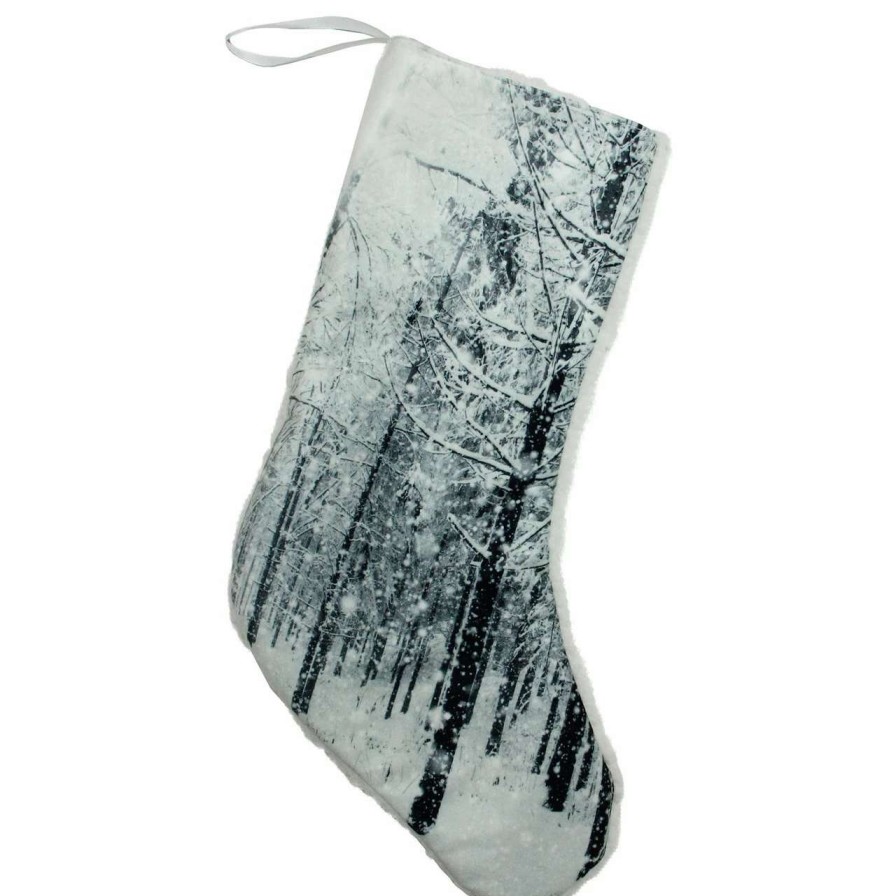 Stockings & Holders * | Northlight 18 White And Black Serene Woodland During Snowfall Christmas Stocking