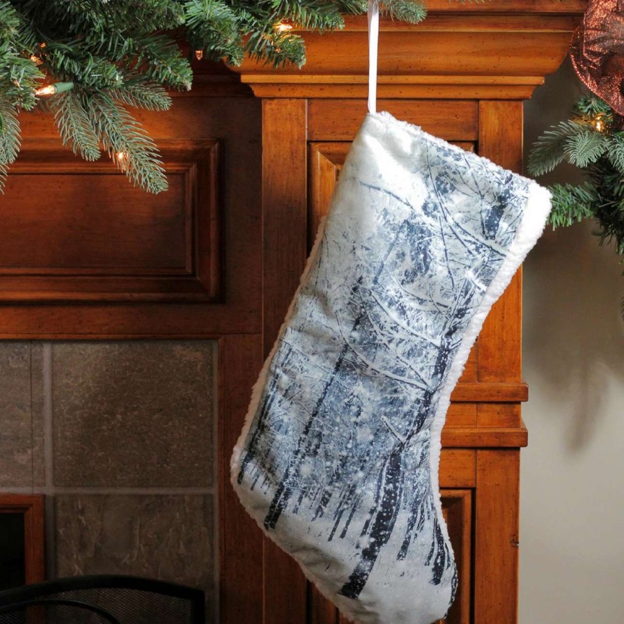 Stockings & Holders * | Northlight 18 White And Black Serene Woodland During Snowfall Christmas Stocking