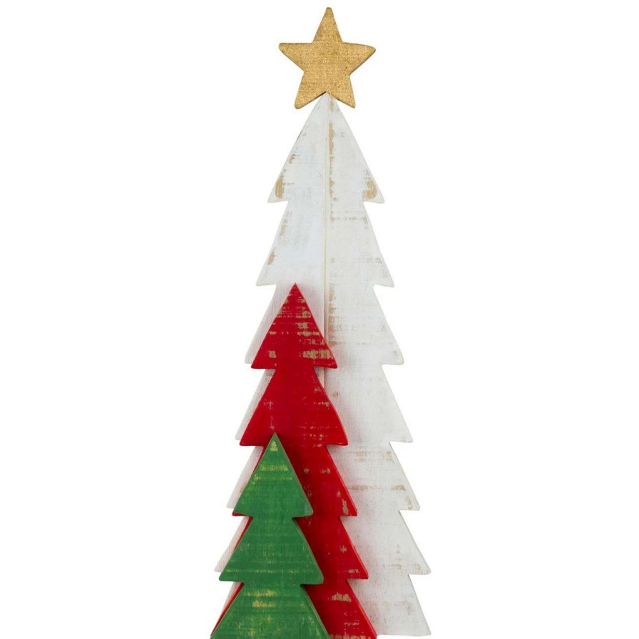 Christmas Table Top Trees * | Northlight 16.5 Distressed Wooden Triple Christmas Tree With Star Table Top Decor