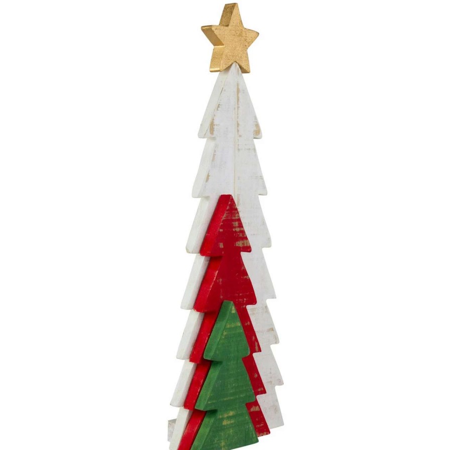 Christmas Table Top Trees * | Northlight 16.5 Distressed Wooden Triple Christmas Tree With Star Table Top Decor