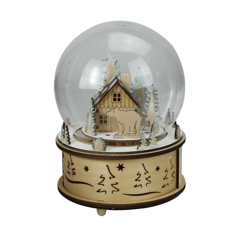 Christmas Village Sets & Accessories * | Roman 8 Led Animated And Musical Woodland Bear Christmas Dome Tabletop Decoration