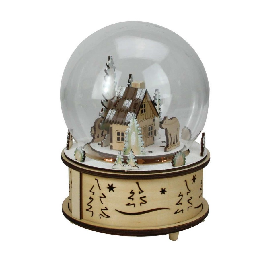 Christmas Village Sets & Accessories * | Roman 8 Led Animated And Musical Woodland Bear Christmas Dome Tabletop Decoration