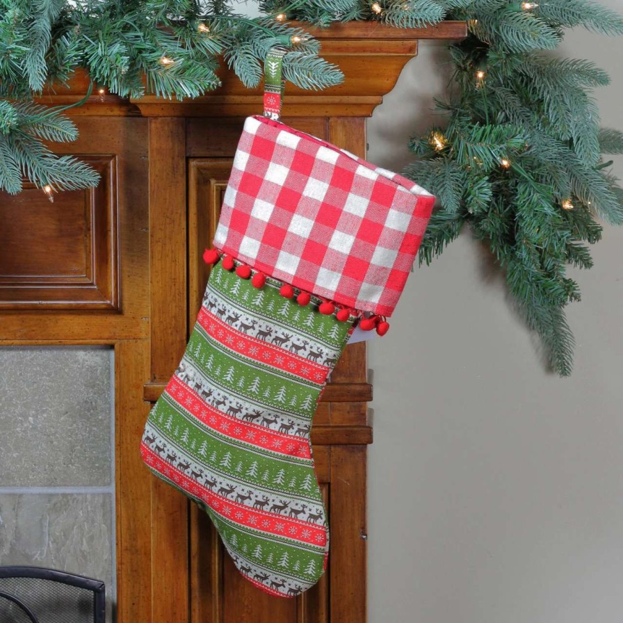 Stockings & Holders * | Northlight 19 Red And Green Rustic Lodge Christmas Stocking