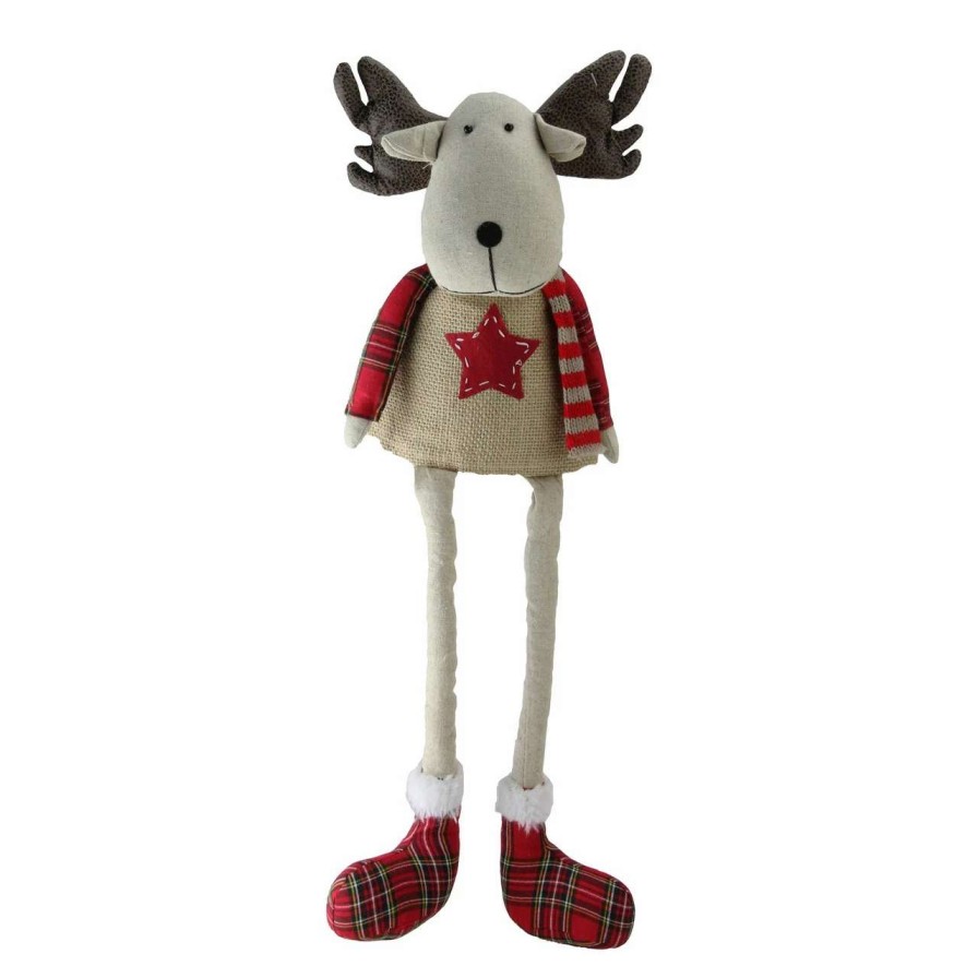 Figures * | Northlight 14.75 Red And White Plaid Elk Sitting With Dangling Legs Tabletop Decoration