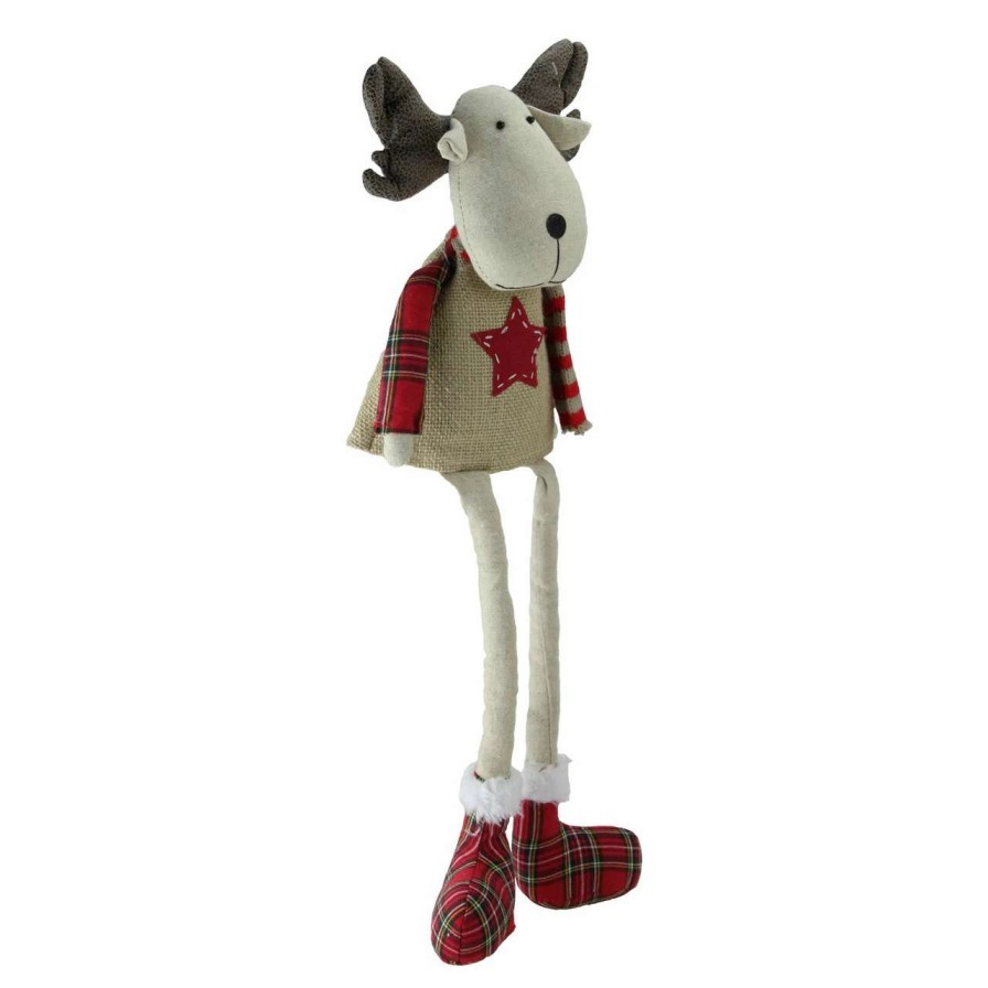 Figures * | Northlight 14.75 Red And White Plaid Elk Sitting With Dangling Legs Tabletop Decoration