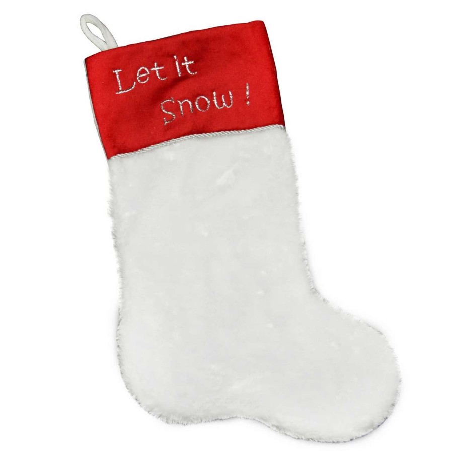 Stockings & Holders * | Northlight 20 White And Red Shadow Velveteen Cuff Christmas Stocking